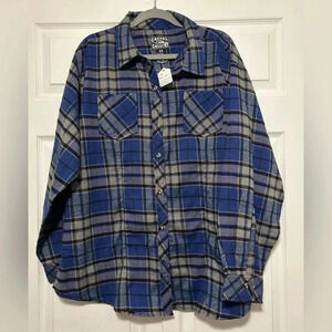 2X Country Outfitters Blue Plaid Men's Long Sleeve Flannel Button Down Shirt